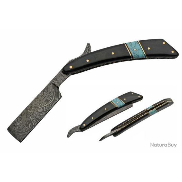 DM1203 Rasoir Coupe Choux Lame Damas 256 Couches Manche Corne & Turquoise