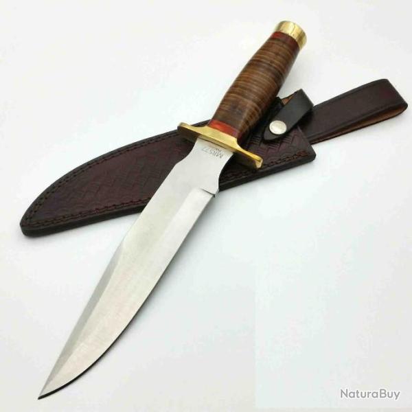 Couteau Bowie Marbles Stacked Leather Lame Acier Inox Manche Cuir Etui Cuir MR577