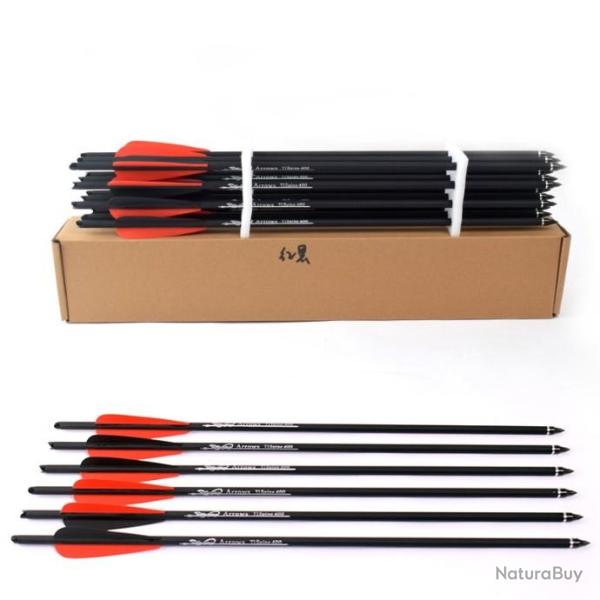 12 fl�ches Carbones 40 cm pour la chasse Tir a L'arc Couleur Rouge/Noire LIVRAISON GRATUITE !!!