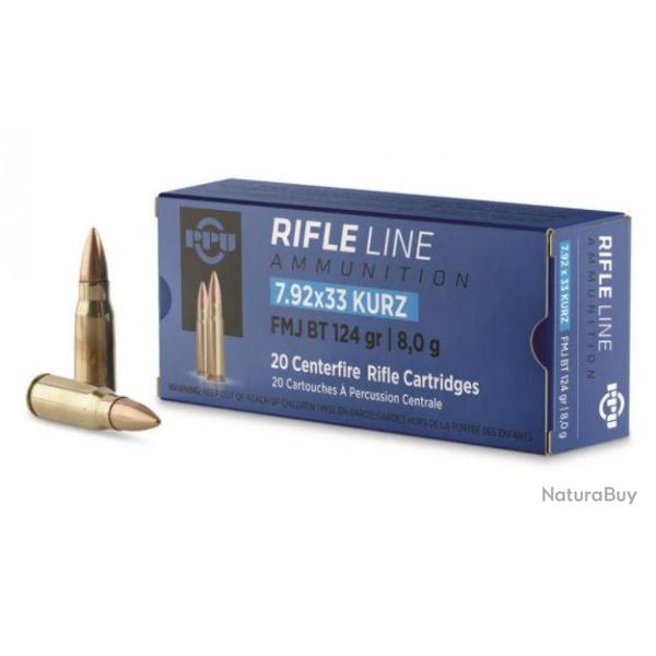 Boite de 20 munitions Partizan STG44 surmgewher 7.92 kurtz 7.92x33 FMJBT 124Gr