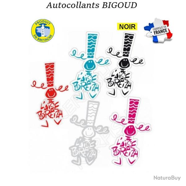 AUTOCOLLANT BIGOUD A L'AISE BREIZH Noir Petit : 11,5 cm