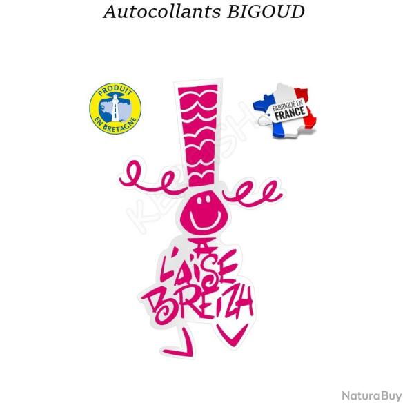 AUTOCOLLANT BIGOUD A L'AISE BREIZH Petit : 11,5 cm Fuchsia