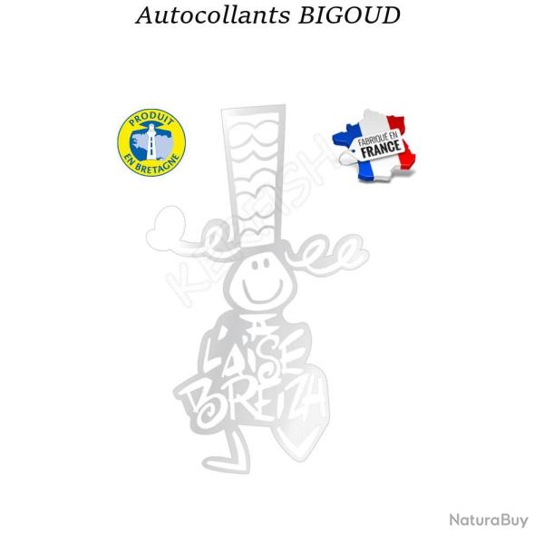 AUTOCOLLANT BIGOUD A L'AISE BREIZH Blanc Petit : 11,5 cm