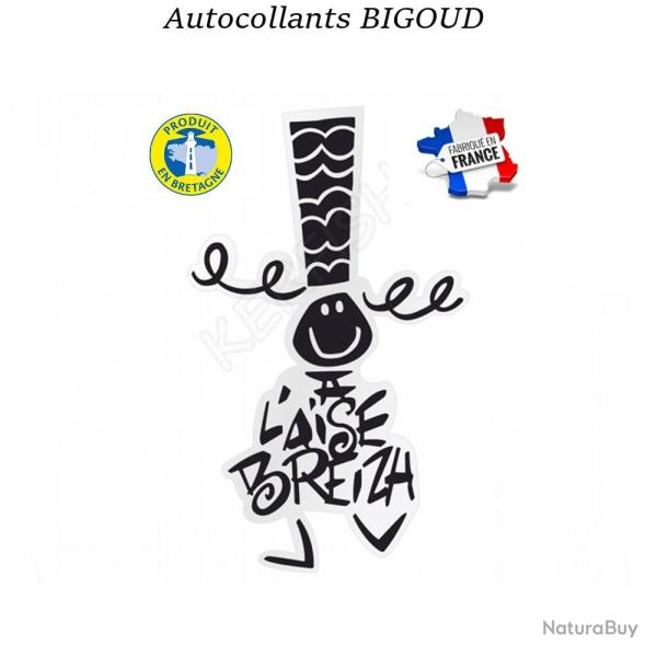 AUTOCOLLANT BIGOUD A L'AISE BREIZH Noir Moyen : 19 cm