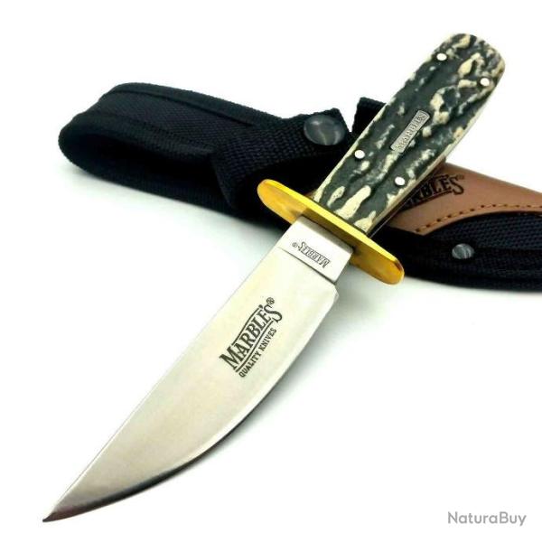 Couteau Poignard Marbles Cowboy Skinner Acier Inox Manche Os Fa�on Corne Etui Nylon MR476