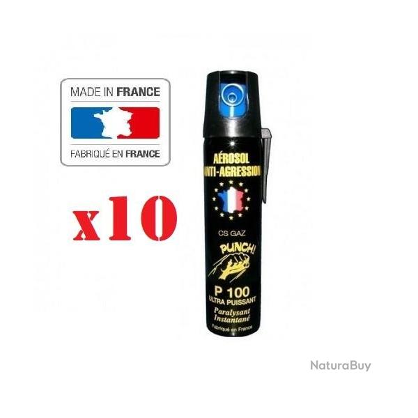 Lot 10 Bombe lacrymogene CS GAZ 75 ml promotion