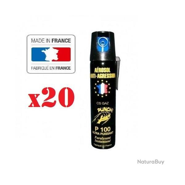 Lot 20 Bombe lacrymogene CS GAZ 75 ml promotion