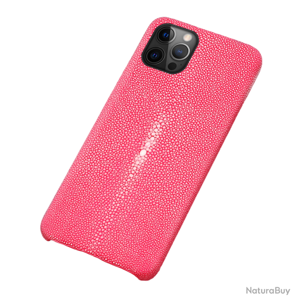 Coque Luxe iPhone Cuir Raie Stingray Galuchat, Couleur: Rose, Smartphone: iPhone 12