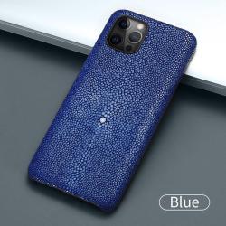 Coque Luxe iPhone Cuir Raie Stingray Galuchat-Bleu-iPhone 12 Mini 20260729082509