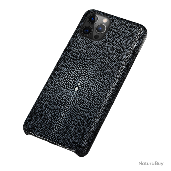 Coque Luxe iPhone Cuir Raie Stingray Galuchat, Couleur: Gris, Smartphone: iPhone 11 Pro Max