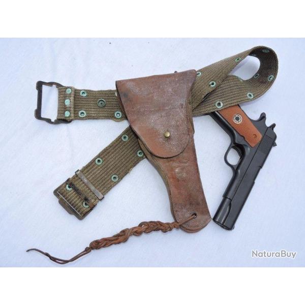 TRES BEL ETUI CUIR PISTOLET COLT 1911 A.1 + CEINTURON TAP - FABRICATION LOCALE INDOCHINE
