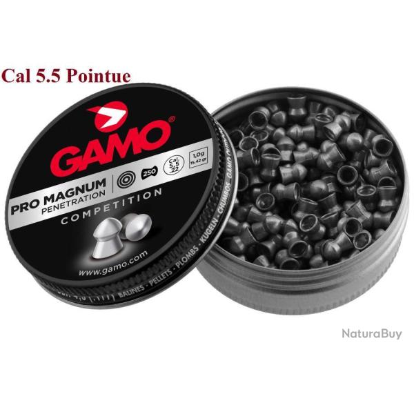 Plombs Gamo � T�te POINTUE � Cal 5.5 mm  Boite de 250  pour arme longue ou de poing