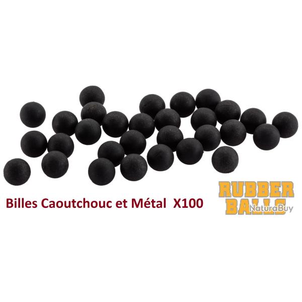Pot de 100 Billes caoutchouc Noyau en acier Noire  Cal. 50  Cat�gorie D2
