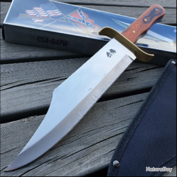 Bowie Confdr Lame Acier Inox Manche Bois Etui Nylon Frost Cutlery FCSA04PW