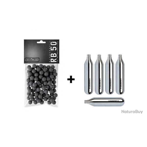 Sachet de 50 Billes Caoutchouc Cal.50 Umarex pour HDR et HDP T4E + 5 Capsules CO2 Umarex