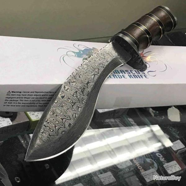 Kukri Damas Rosewood Lame 256 Couches Manche Bois Etui Cuir DM1261