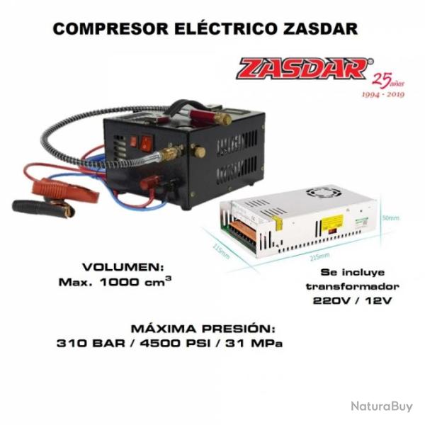 Compresseur �lectrique 12v / 220v pour PCP 300 Bar.1000cc. (4500PSI / 30MPH)