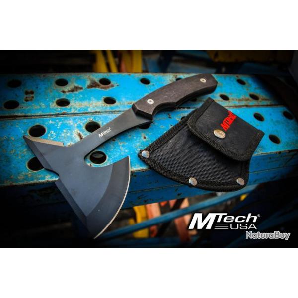 Lot de 2 Hache Tactical Tomahawk Mtech Lame Acier Carbone Manche Bois Etui Nylon MT600BK