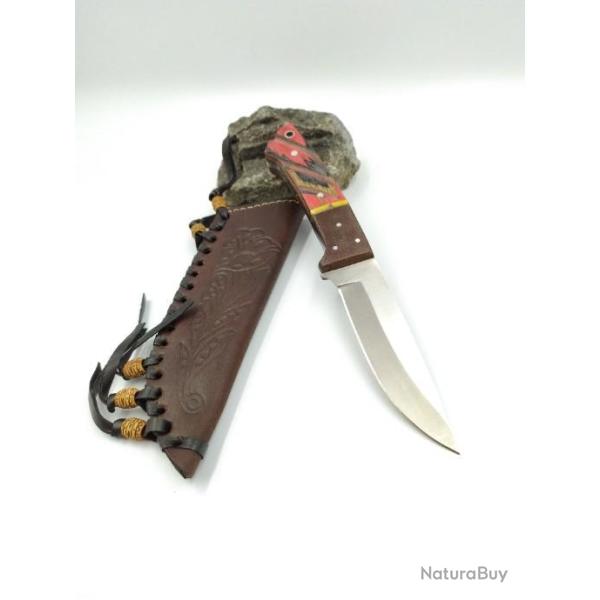 Couteau de Chasse Manche en bois de givre avec Etui en Cuir