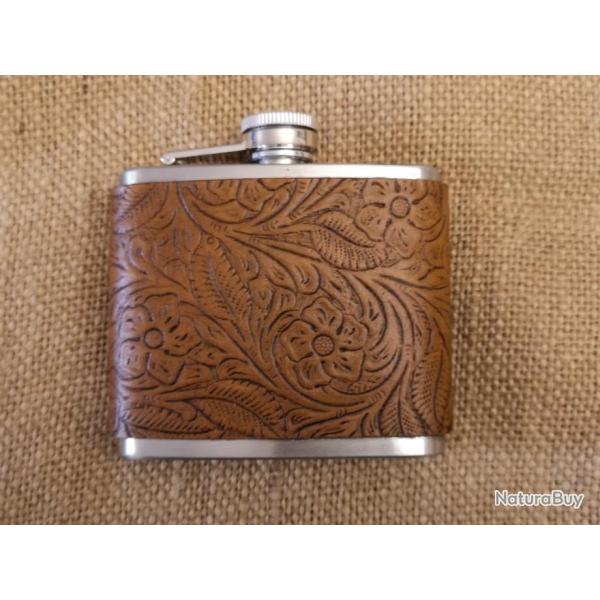 Id�e cadeau artisanal - flasque � alcool "Sheridan tan" en acier et cuir