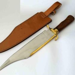 GROS Couteau BOWIE CONFEDERE REPLIQUE Lame Acier Carbone Manche Boix Etui CUir PA3259