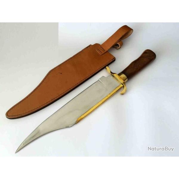 GROS Couteau BOWIE CONFEDERE REPLIQUE Lame Acier Carbone Manche Boix Etui CUir PA3259
