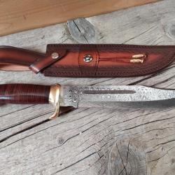 Livraison pour NoëlPoignard Bowie Damas 40 CM lame 256 couche Manche en Cuir Etui en Cuir