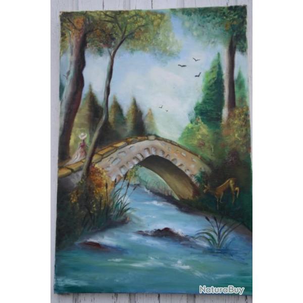 Peinture chevreuil surpris � la rivi�re