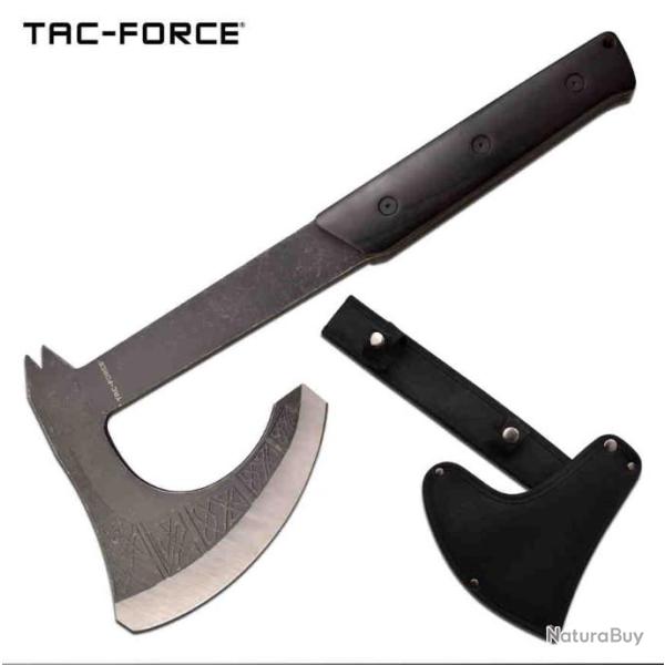 Hache Tactical Tomahawk Lame Acier 3Cr13 Manche Bois Etui Nylon Tac Force TFAXE002SW