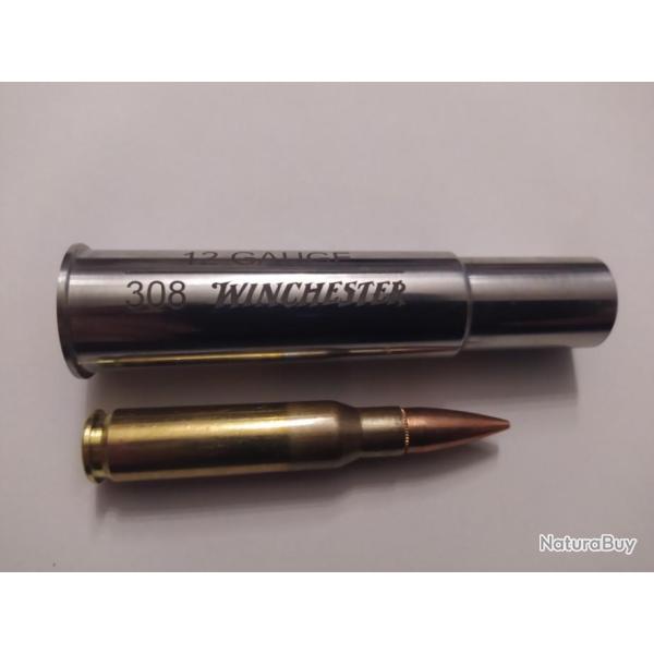 cartouche douille reductrice calibre 12/308 winchester en acier