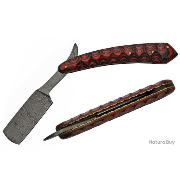 Rasoir Coupe Choux Lame Damas 256 Couches Manche Bois Rouge&Noir DM1250