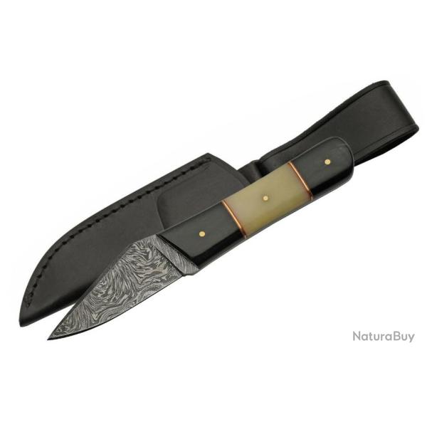 Couteau Skinner Damas Lame 256 Couches Manche Os/Corne Etui Cuir DM1258HN