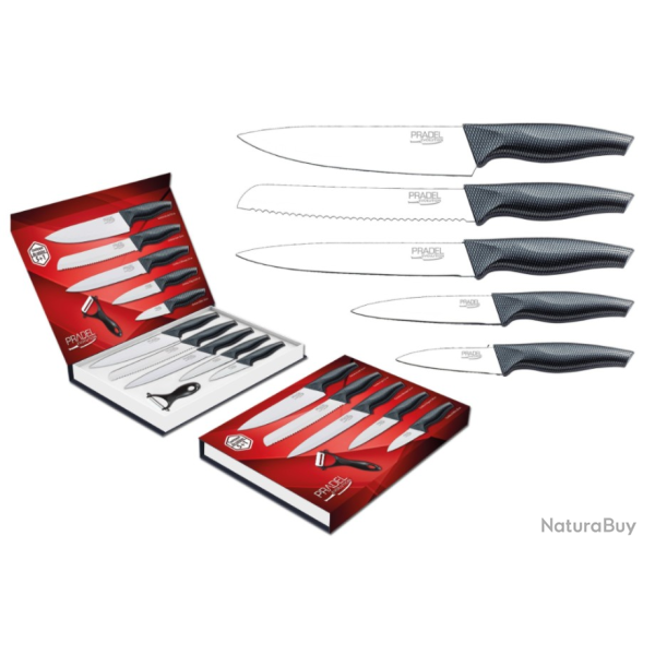 Coffret couteaux PRADEL DE 5 CTX + PLUCHEUR / LAME REVTEMENT BLANC 8252071