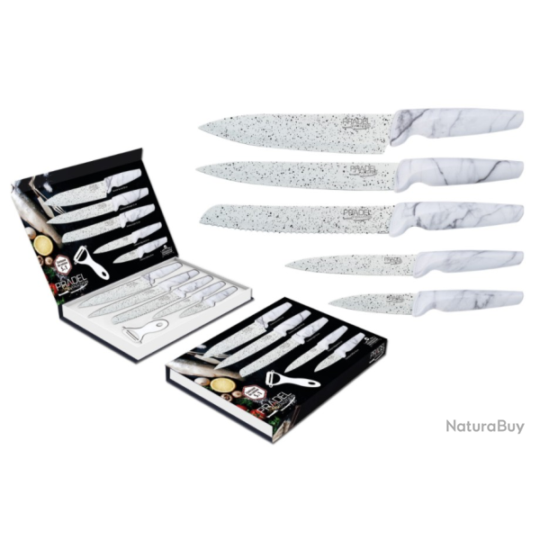 Coffret couteaux PRADEL DE 5 CTX + PLUCHEUR / LAME REVTEMENT FAON PIERRE BLANCHE 8247071