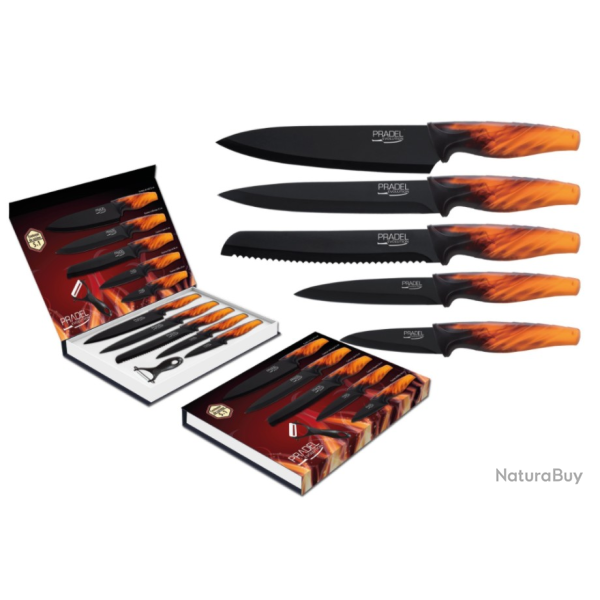 Coffret couteaux PRADEL DE 5 CTX + PLUCHEUR / LAME REVTEMENT NOIR 824607