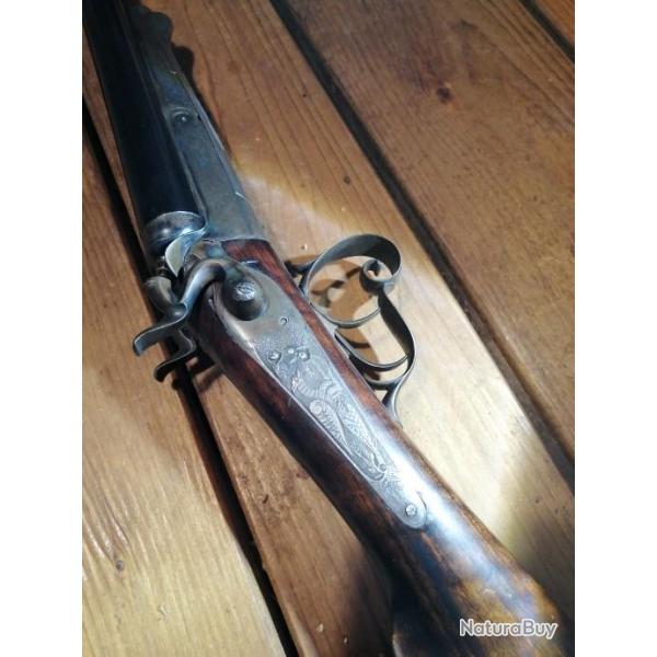 Magnifique fusil juxtapos� neuf � chiens du XIX�me sign� MARSOT � Saint Etienne 16/65 cat�gorie D