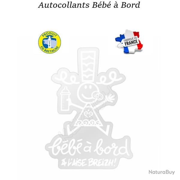AUTOCOLLANT BEBE A BORD A L'AISE BREIZH Blanc