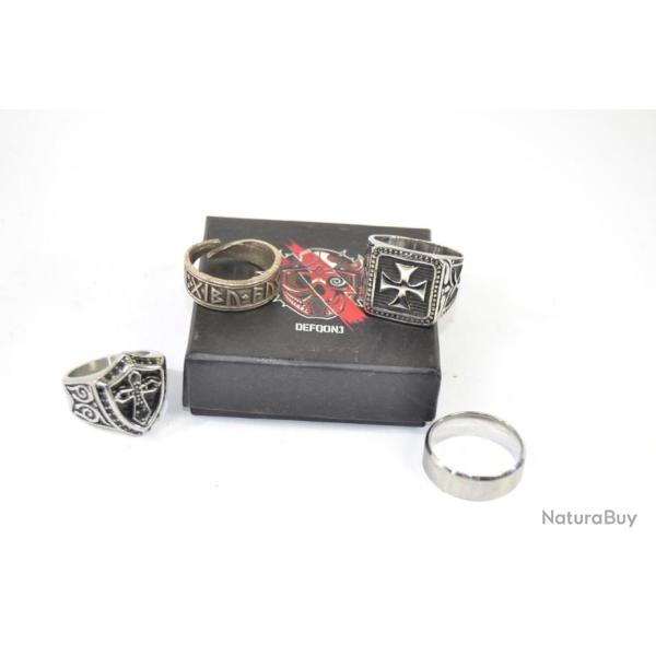 Ensemble bague Gothique M�tal musique boite festival Defqon 1  croix malte steampunk