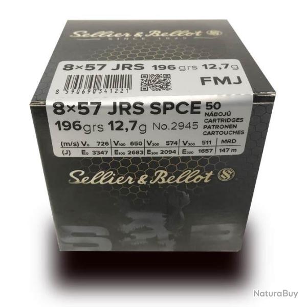 Munitions SELLIER BELLOT calibre 8x57 JRS FMJ 196gr - 12.7g x50