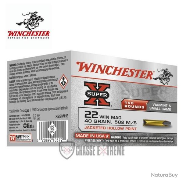 150 Munitions WINCHESTER Super-X cal 22 WMR 40gr JHP