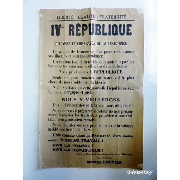 TRES RARE AFFICHE LIBERATION DE PERIGUEUX - WW2 RESISTANCE - REGION R5 Sign�e Maurice LOUPIAS