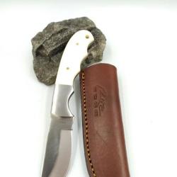 Beau Poignard Manche en Os  Lame de peau en acier inox avec Etui en Cuir