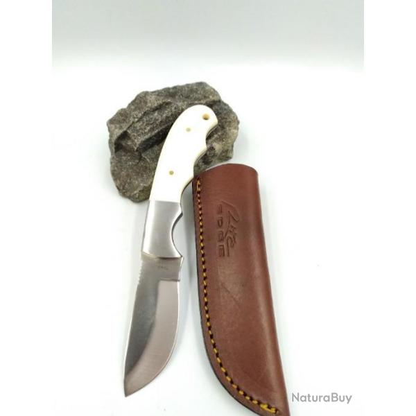 Beau Poignard Manche en Os  Lame de peau en acier inox avec Etui en Cuir