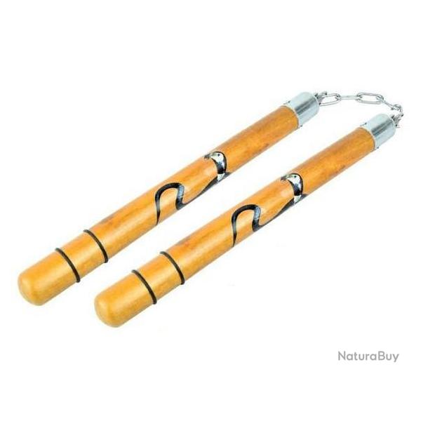 Nunchaku  en bois massif  teint /  dcor serpent    (roulement  billes )