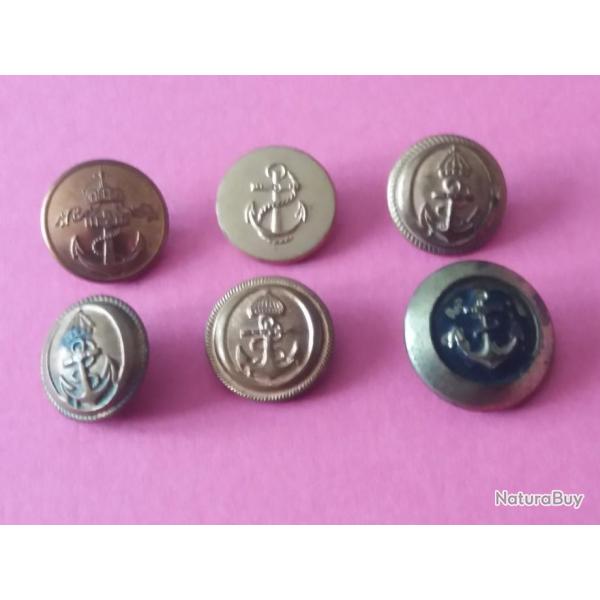 6 ANCIENS BOUTONS  DE VAREUSE MILITAIRE - DE MARINE