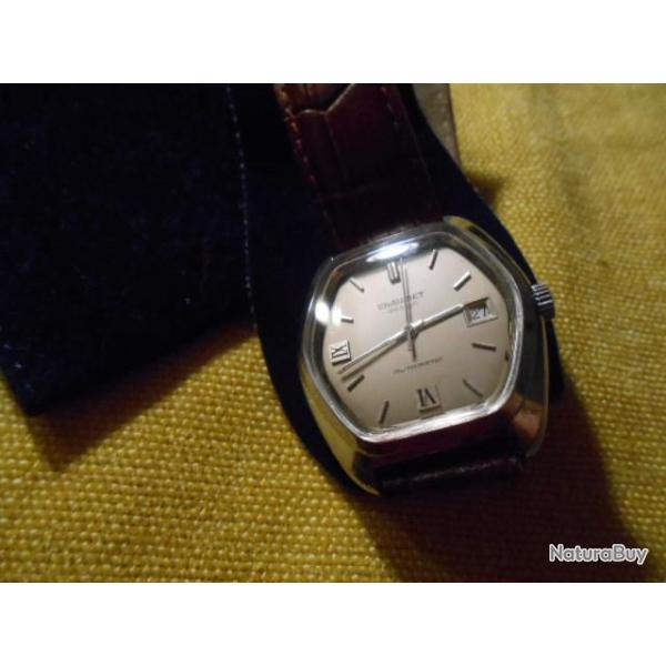 RARE ET BELLE MONTRE" CHAUMET design" TOUT ACIER , BRACELET CUIR , BOUCLE D�PLOYANTE