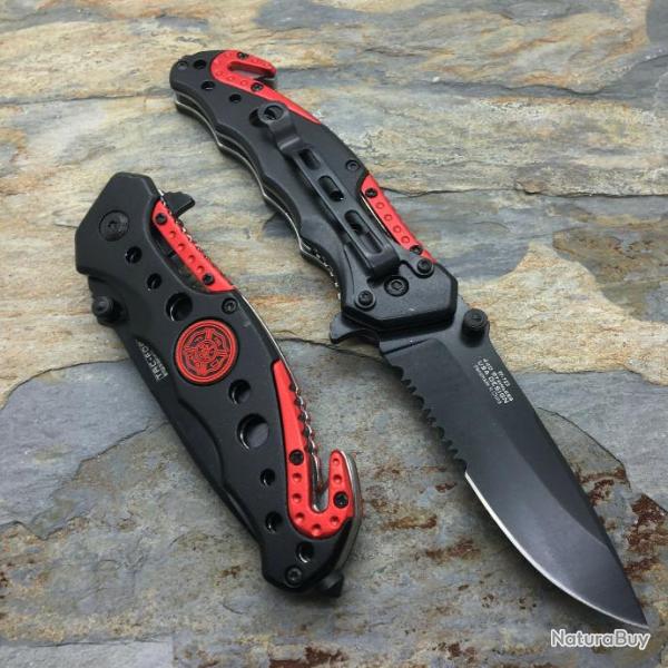 Couteau Tac Force Fire Department Rescue A/O Lame Acier 3Cr13 Manche brise vitres & cutter TF723FD