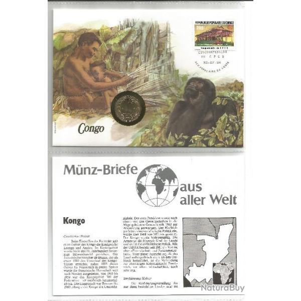 Enveloppe commmorative Congolaise 50 ans du CFCO & pice 10 F CFA 1983 + fiche pays