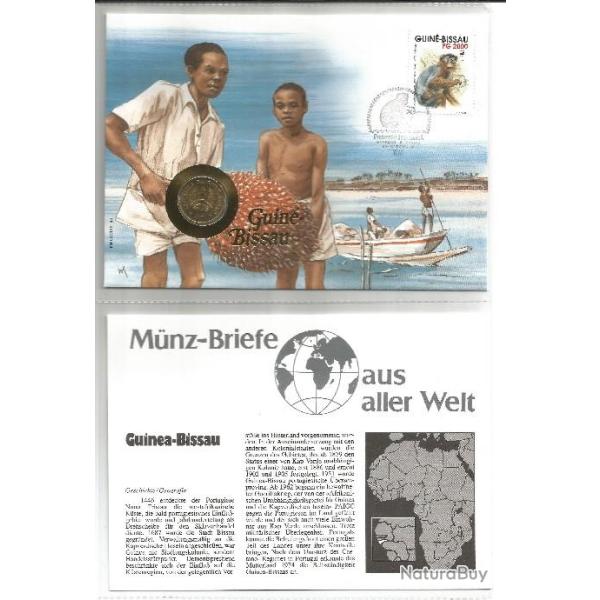 Enveloppe commmorative Guine Bissau du 5 novembre 1992 & pice 1 Peso 1977 + fiche pays