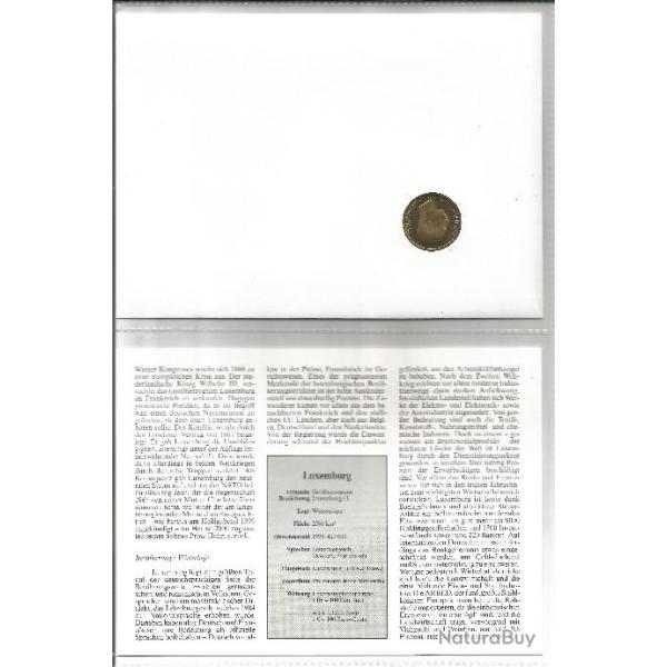 Enveloppe commmorative Luxembourgeoise 7 fvrier 2001 & pice 5 francs 1993 + fiche pays